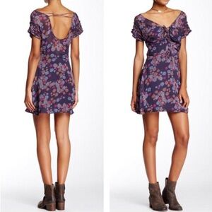 Free People Yours Truly Floral Tunic Mini Dress Purple 2 XS